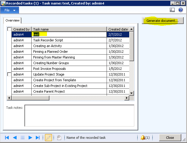 Record Task form Record Task form